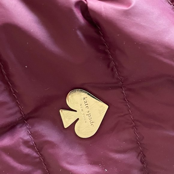 Kate Spade packable down coat jacket with hood in deep cherry pink red - Picture 3 of 7